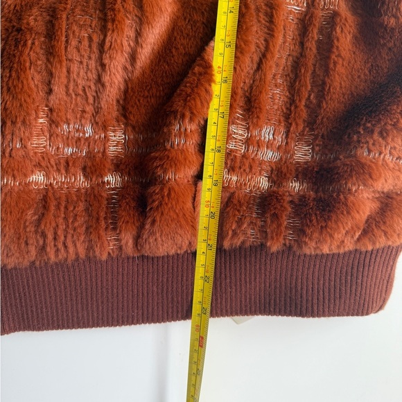 Anthropologie Plaid Teddy Bomber Jacket Sz 1X Rust Brown Fuzzy Zip Up Plush Coat - Picture 5 of 13